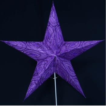 Siddharta Batik Glitter/Lila - Faltbarer Leuchtstern, Weihnachtsstern aus Papier mit 5 Zacken, 60 cm